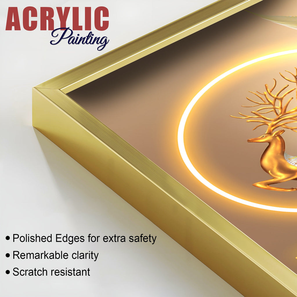 Modern Abstract Golden Deer Acrylic Art Floating Wall Painting Set Of 2