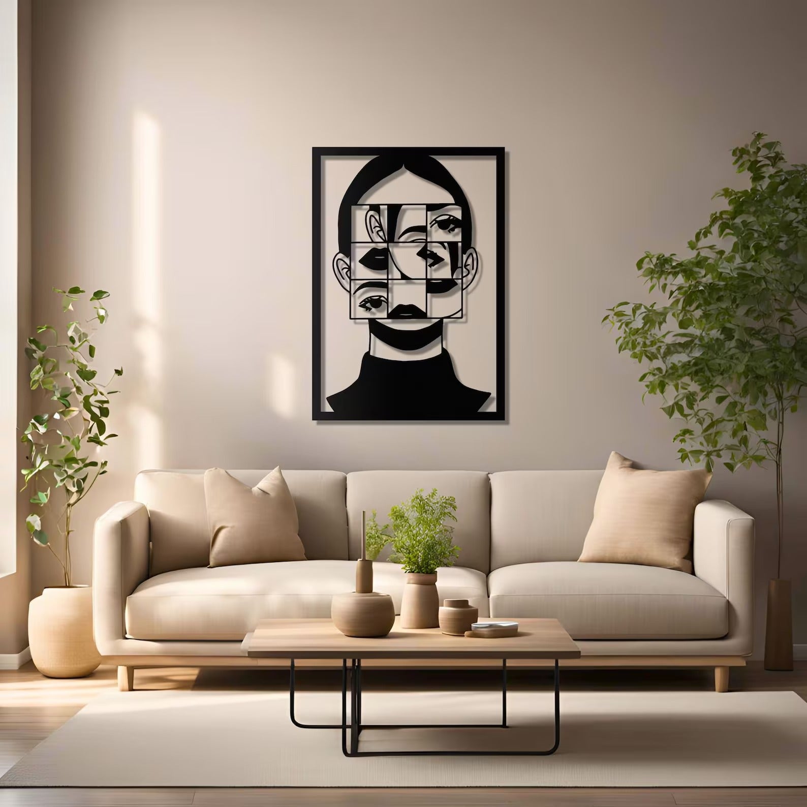 Modern Art Women Face Frame Metal Wall Art Decor