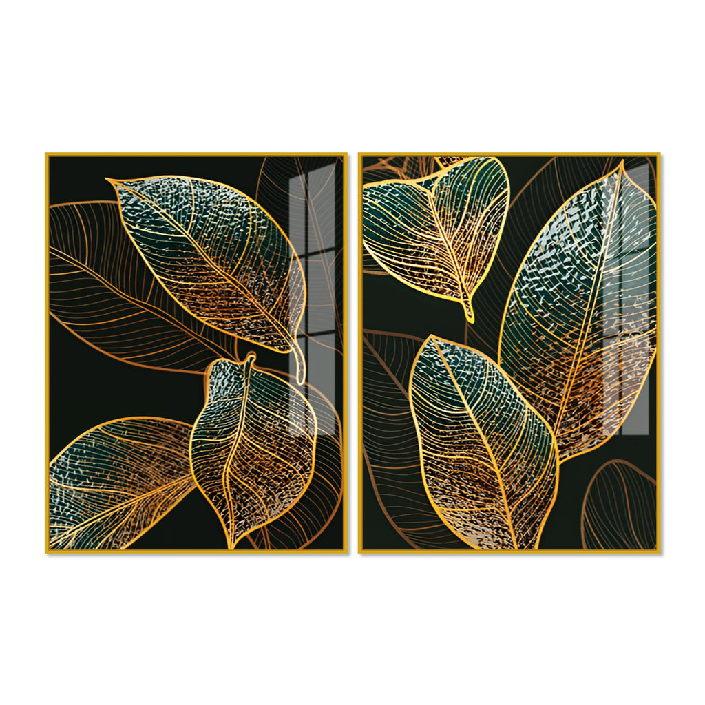 Modern Exquisite oak Leaves Art Acrylic Floating Wall Painting Set Of 2