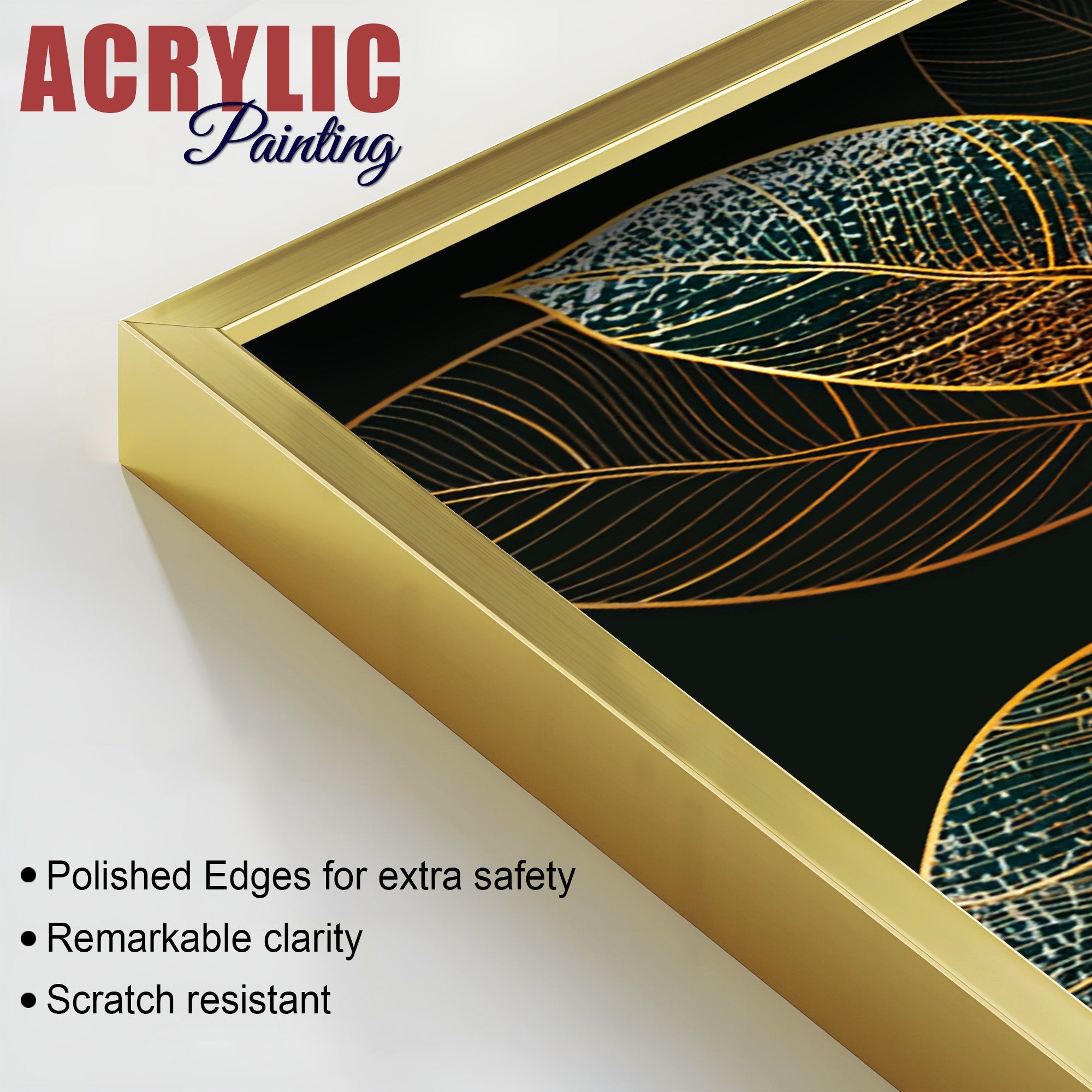 Modern Exquisite oak Leaves Art Acrylic Floating Wall Painting Set Of 2