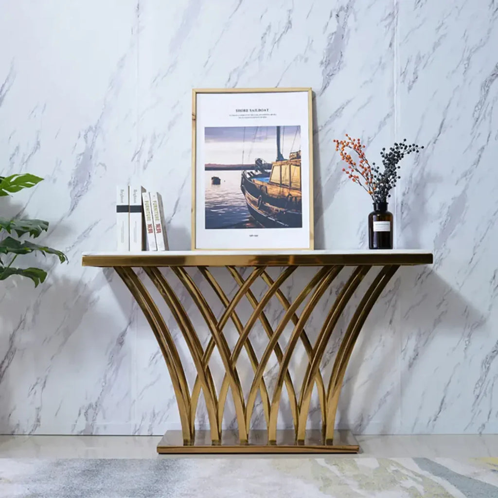 Modern Glam Console Table with Designer Gold Base