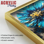 Modern Textural Blue Flower Artistic Acrylic Floating Wall Painting Set Of 2