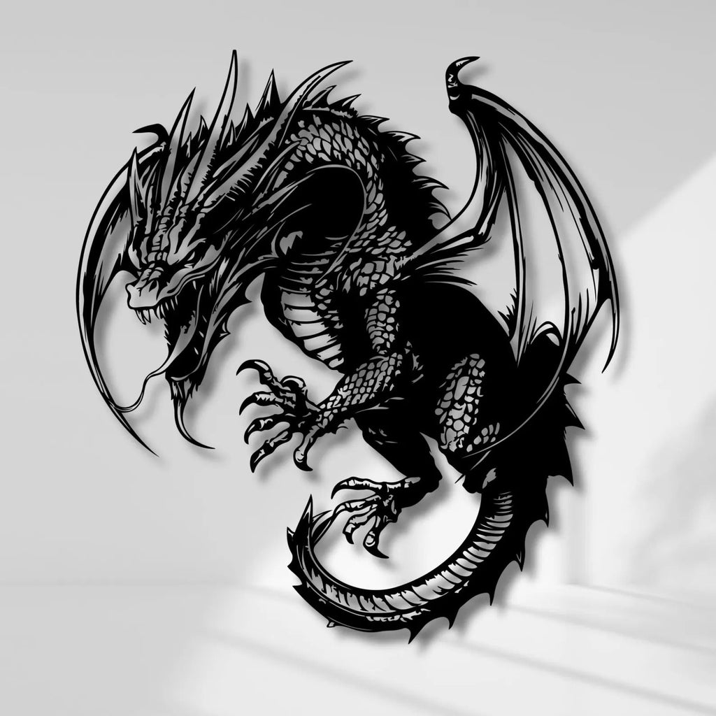 Mythical Angry Dragon Silhouette Metal Art Wall Decor