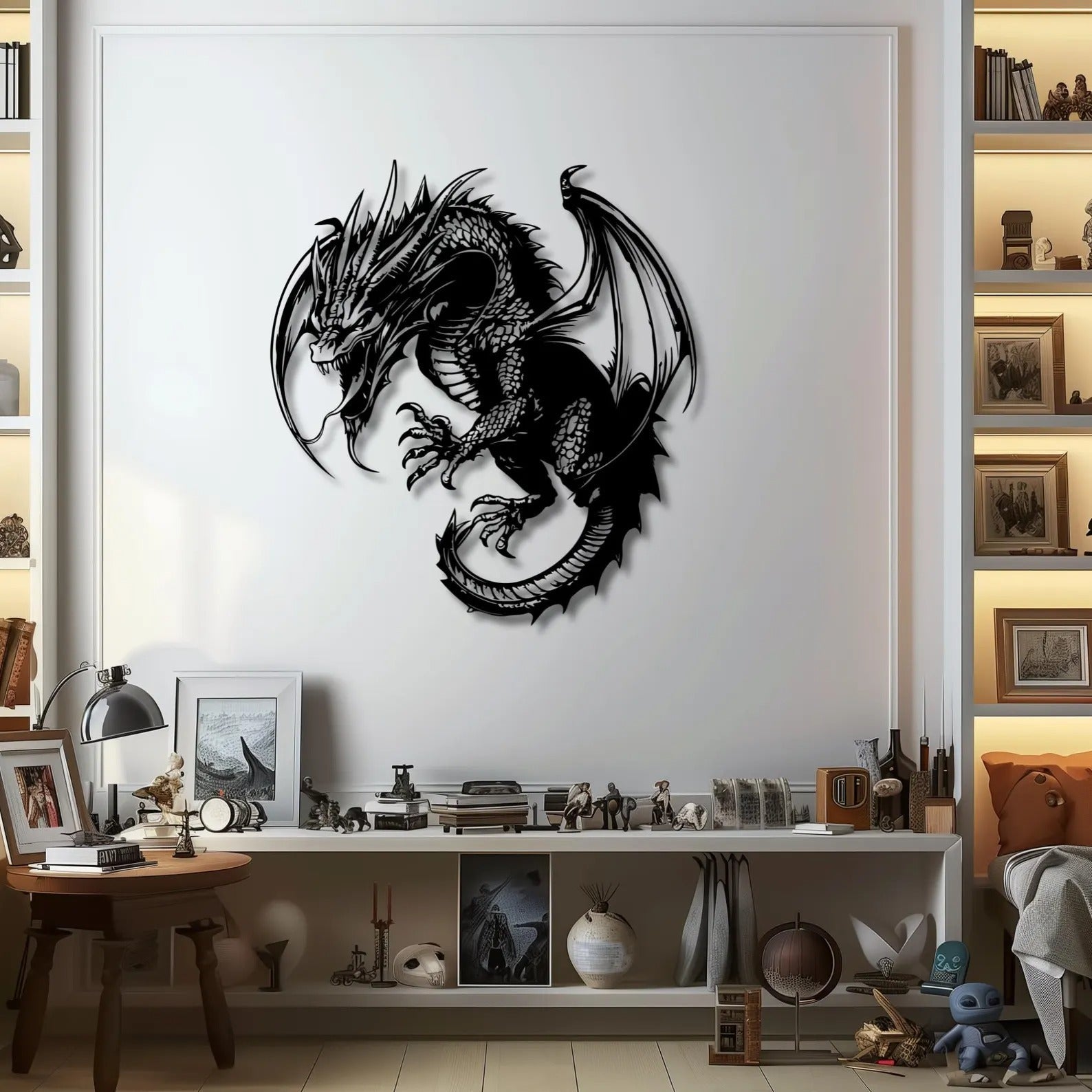Mythical Angry Dragon Silhouette Metal Art Wall Decor