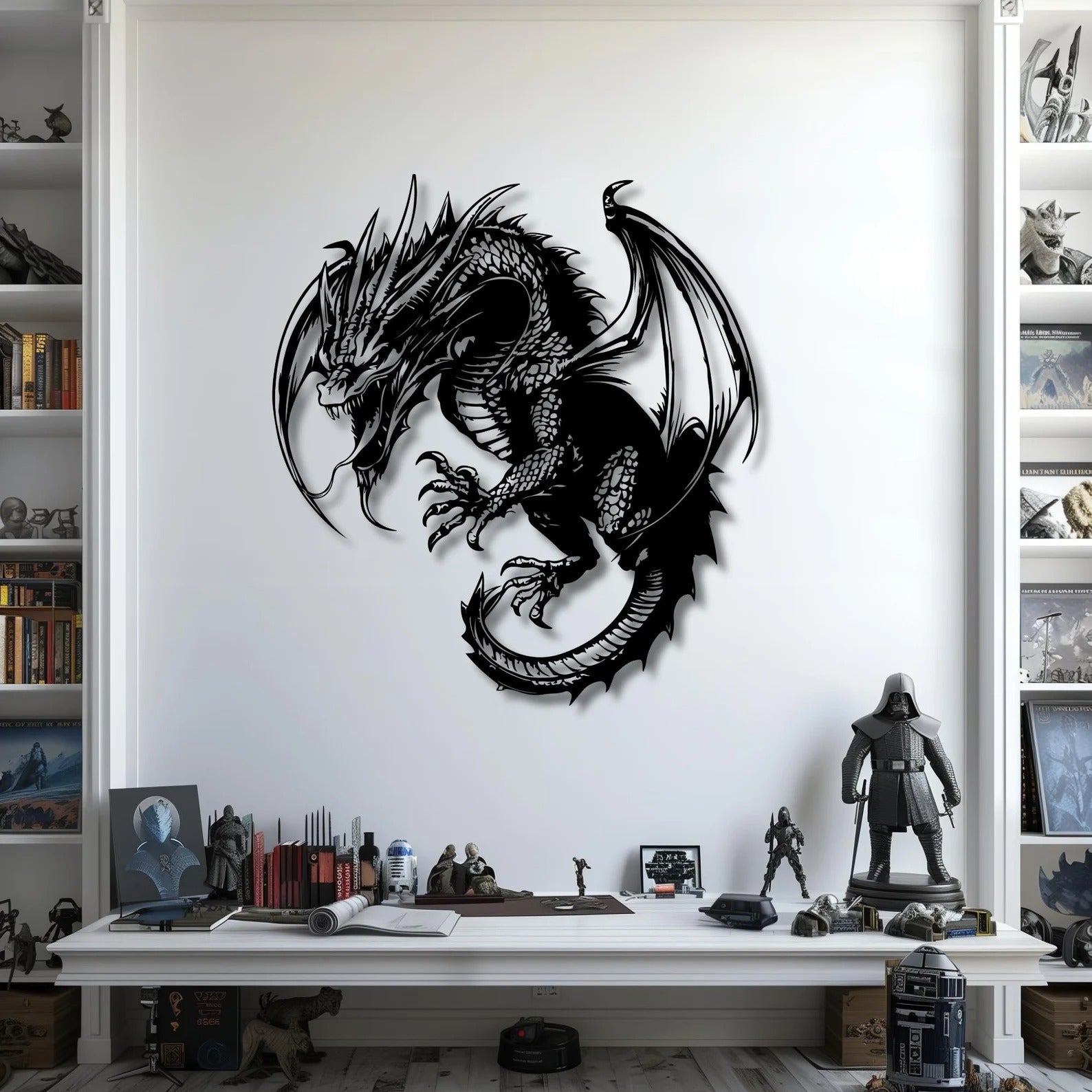 Mythical Angry Dragon Silhouette Metal Art Wall Decor