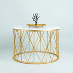 Premium Designer White Marble Round Shape Center Table in Criss Cross Pattern