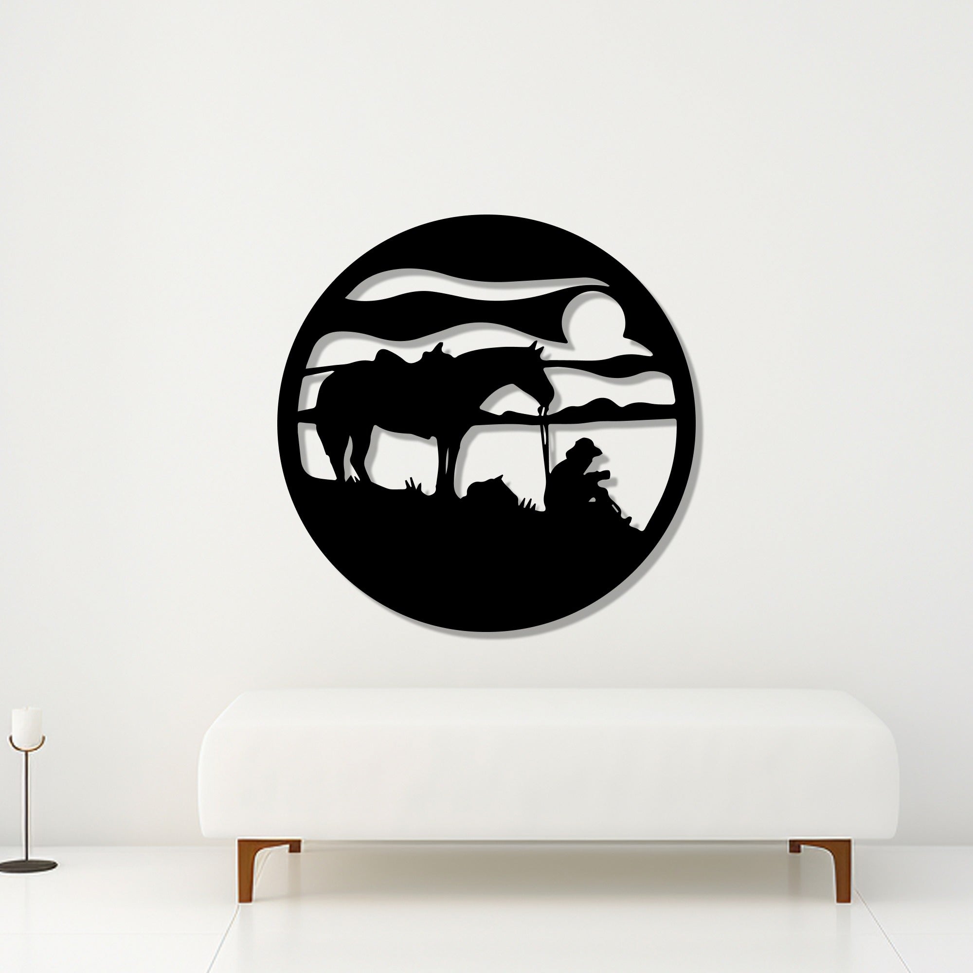 Silhouettes of Man & Horse Metal Art Wall Decor