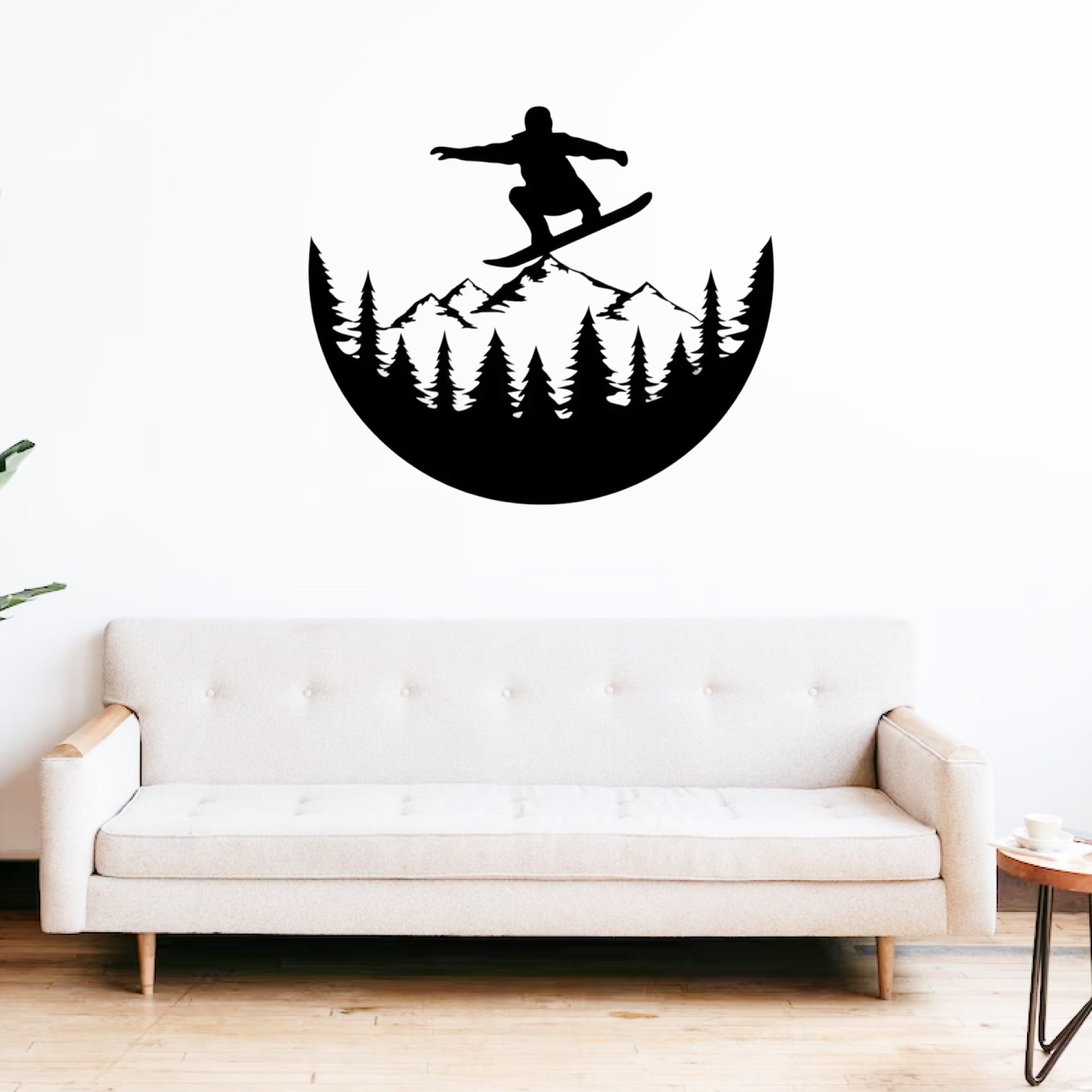 Snowboarder Half Circle Scenery Metal Wall Art Decor