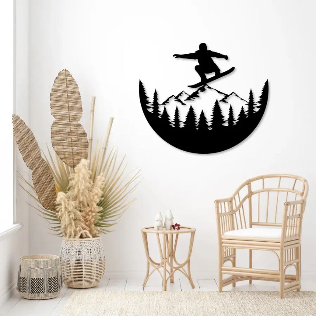 Snowboarder Half Circle Scenery Metal Wall Art Decor