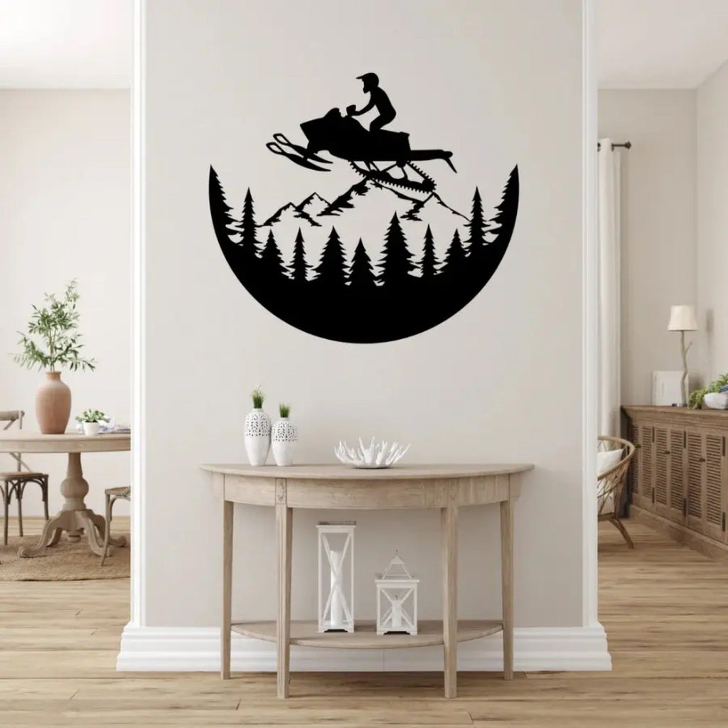 Snowmobile Mountain Rider Metal Art Wall Decor
