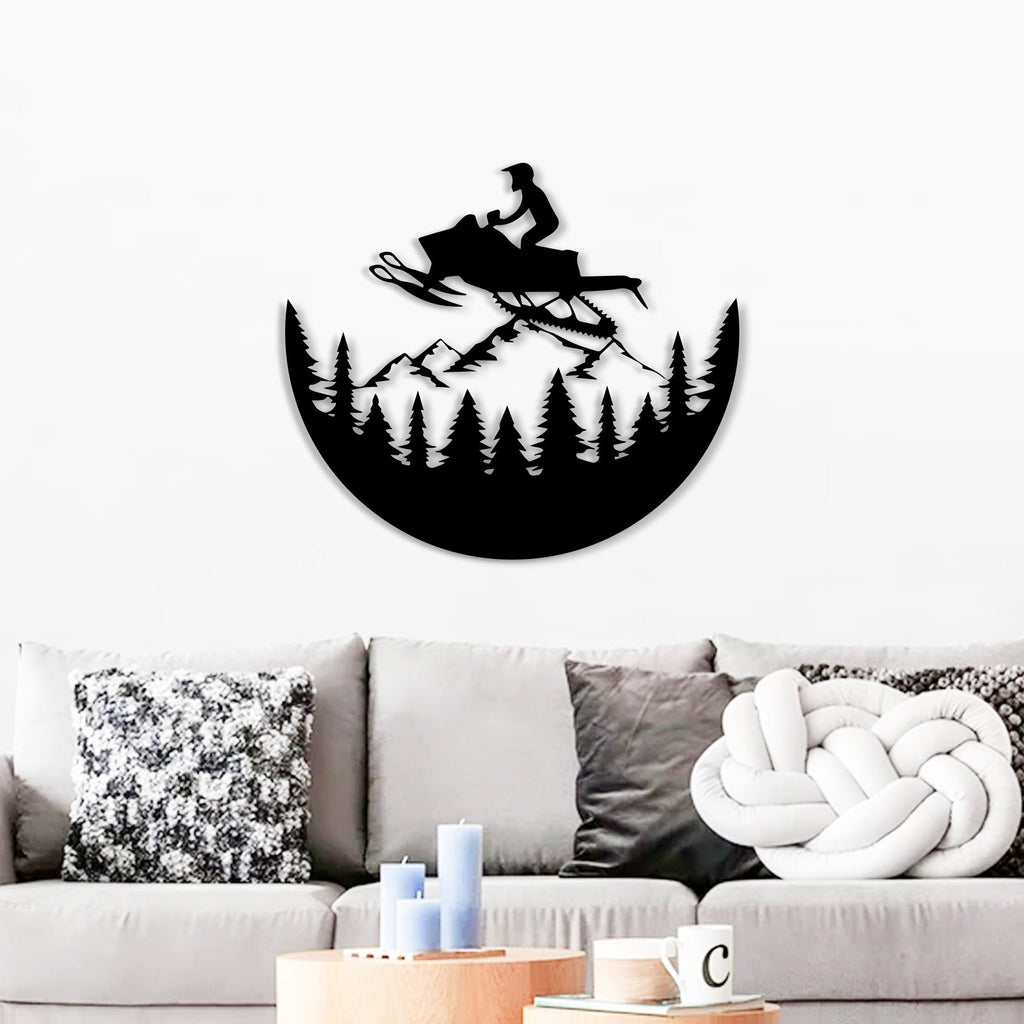 Snowmobile Mountain Rider Metal Art Wall Decor