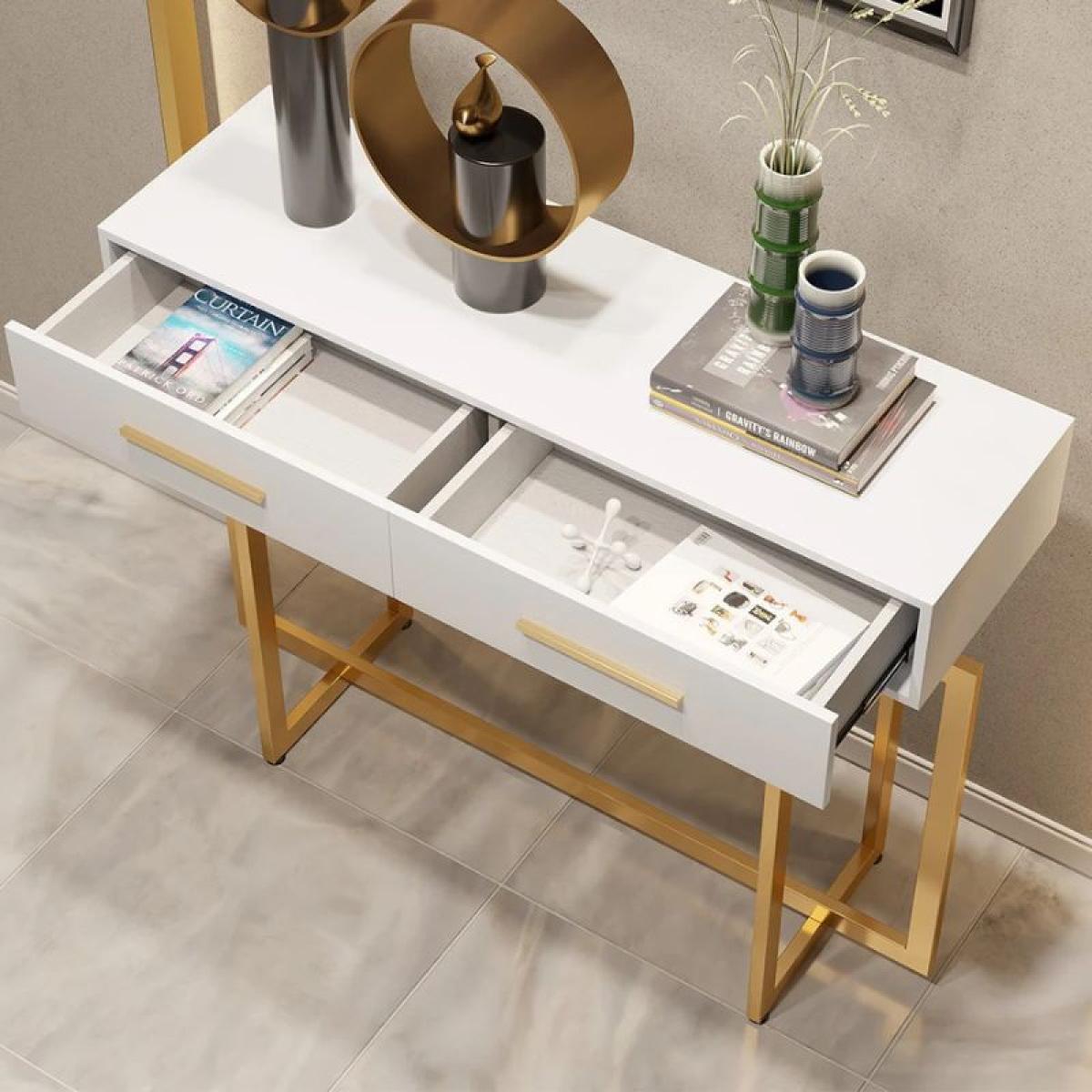 Stylish White Cabinet Table with Metallic Touch