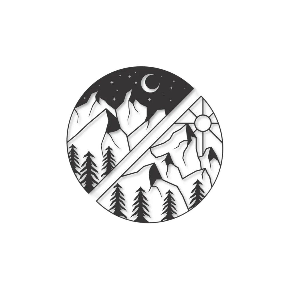 Sun and Moon Behind the Mountains Metal Art Wall Decor