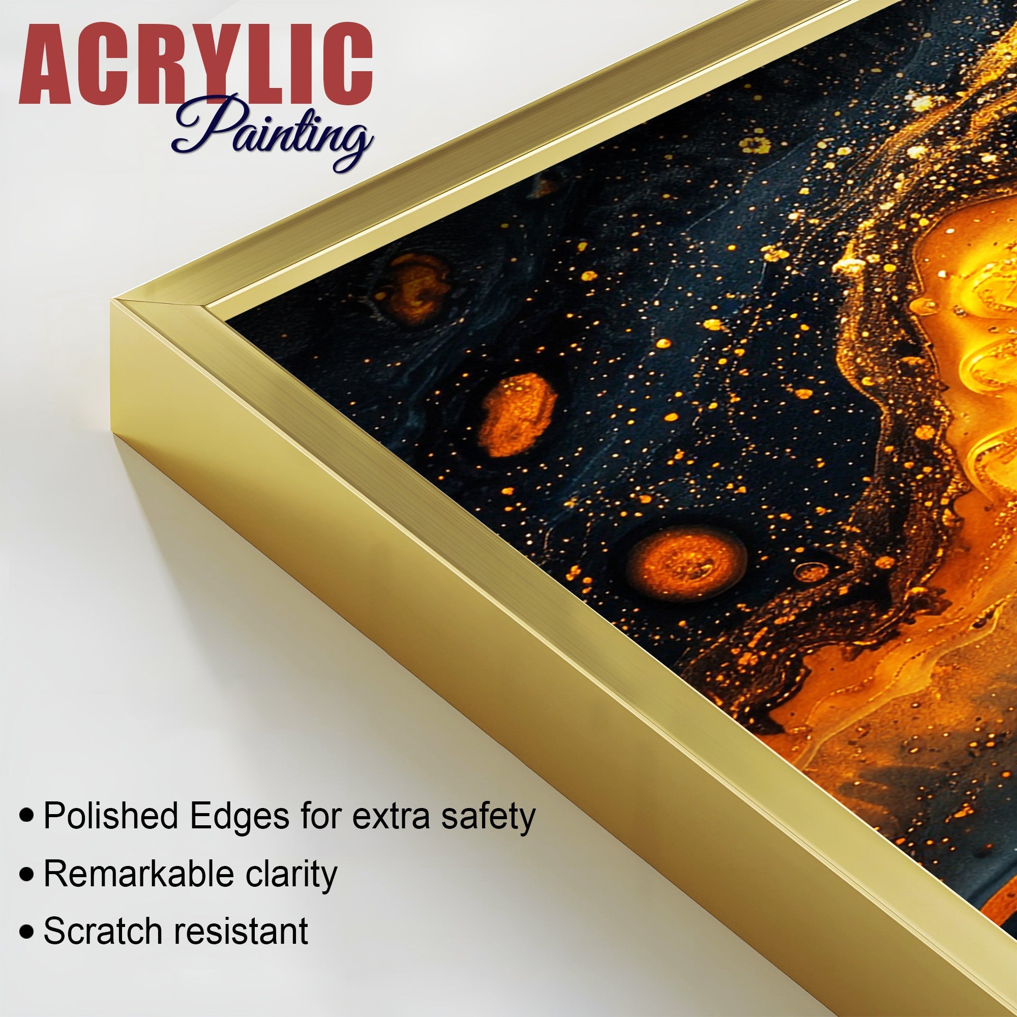 Swirling Golden Abstract Textured Acrylic Art Floating Wall Painting Set of 2