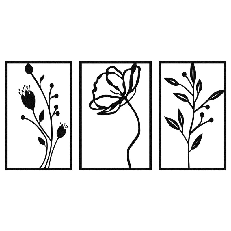 Three Piece Modern Plant Frames Metal Wall Art Decor