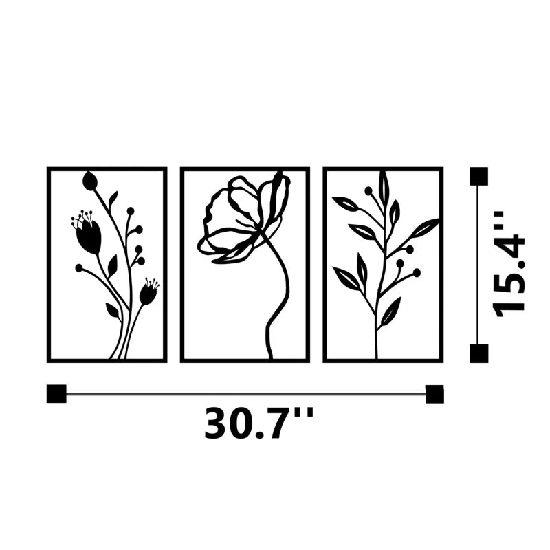 Three Piece Modern Plant Frames Metal Wall Art Decor