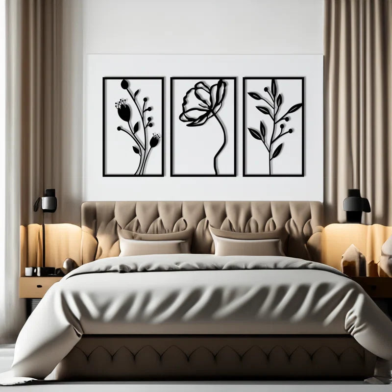 Three Piece Modern Plant Frames Metal Wall Art Decor