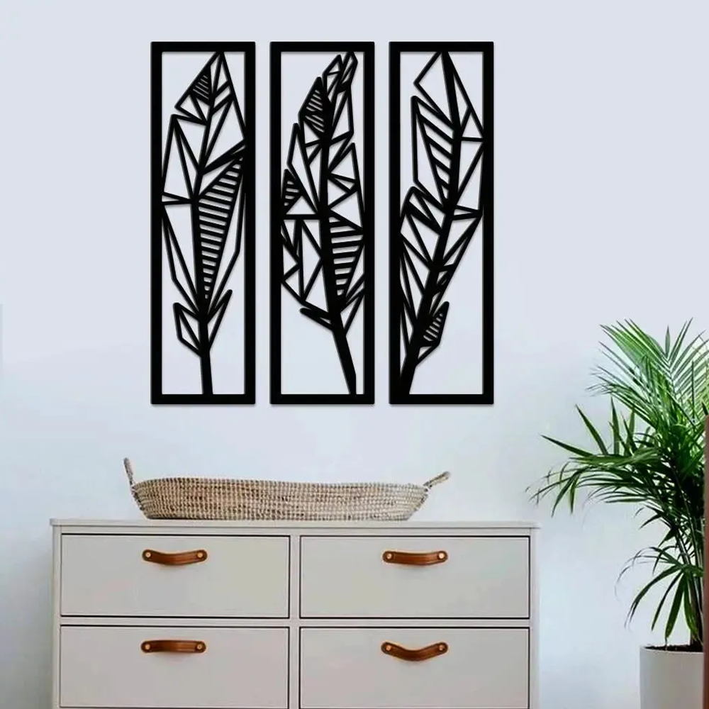 Three Tropical Leafs Frames Wall Metal Art Decor