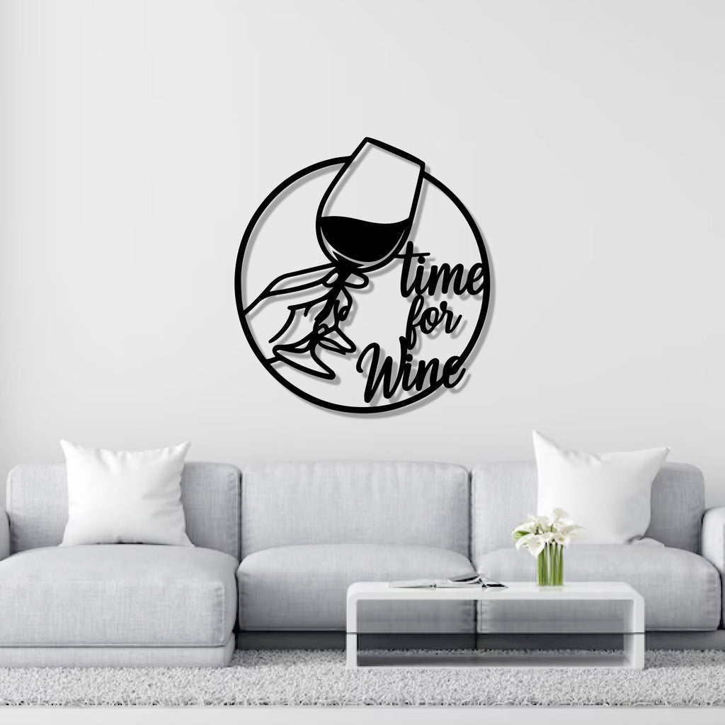 Time for Wine Text with Glass Metal Wall Art Decor