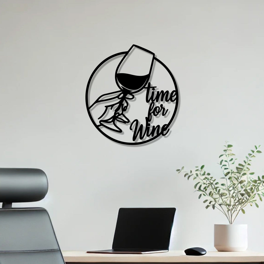 Time for Wine Text with Glass Metal Wall Art Decor