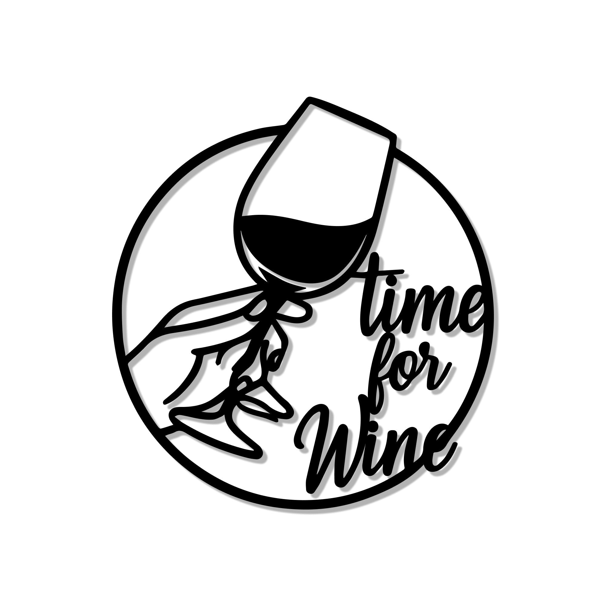 Time for Wine Text with Glass Metal Wall Art Decor