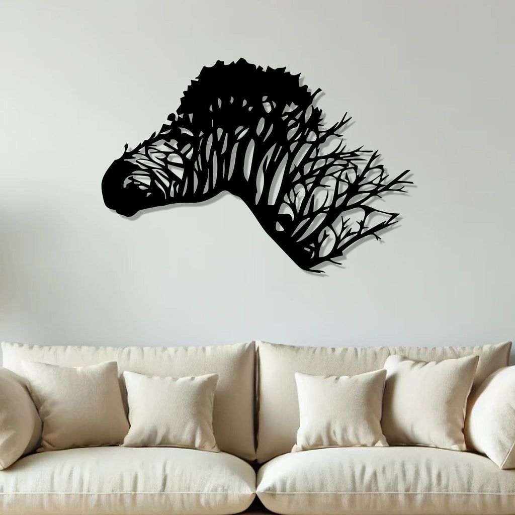 Tree With Zebra Silhouette Modern Art Metal Artwork Wall Decor