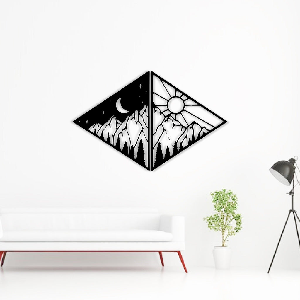 Two Shades of Day Behind Mountains Metal Art Wall Decor