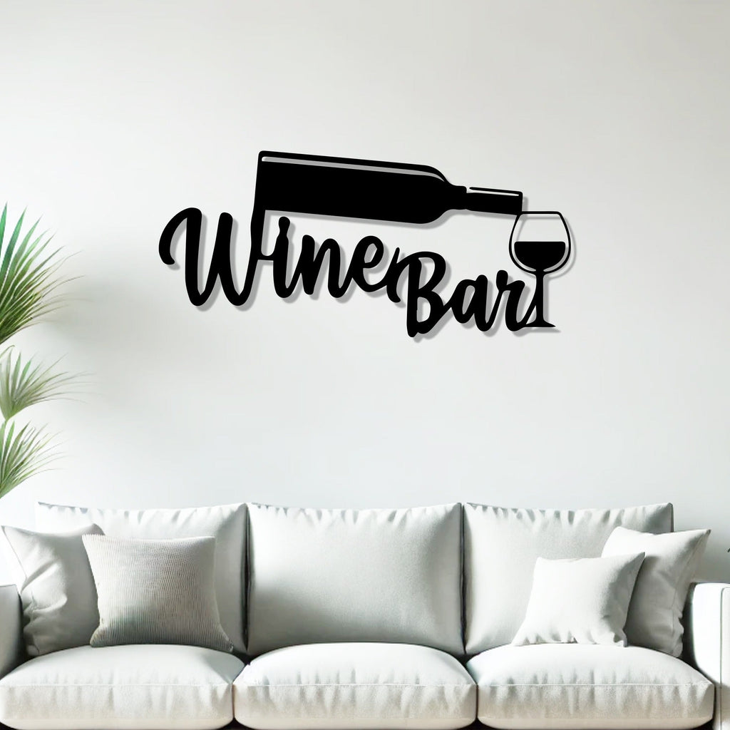 Wine Bottle with Glass Bar Sign Metal Art Wall Decor