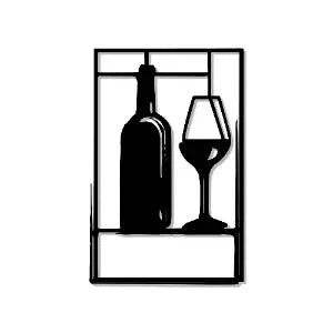 Wine Bottle with Glass Design Bar Metal Art Wall Decor