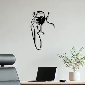 Woman Drinking Wine Minimalist Line Metal Art Decor