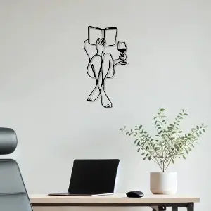 Woman Reading Book Silhouette Metal Art Wall Decor