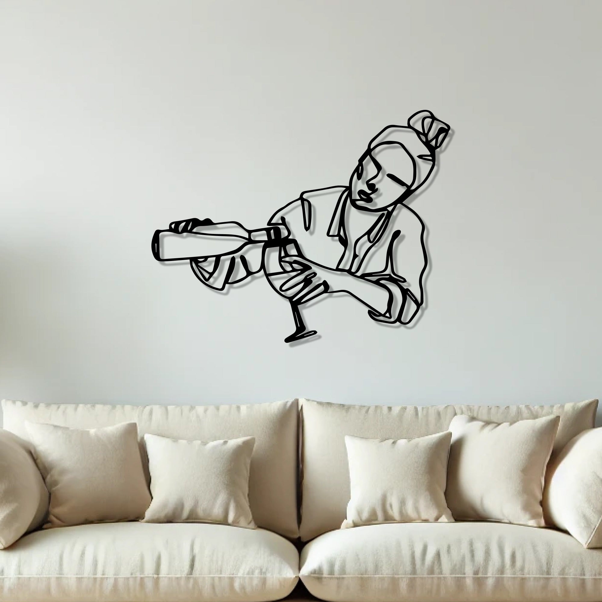 Women Pouring Wine Line Art Metal Wall Artwork Decor