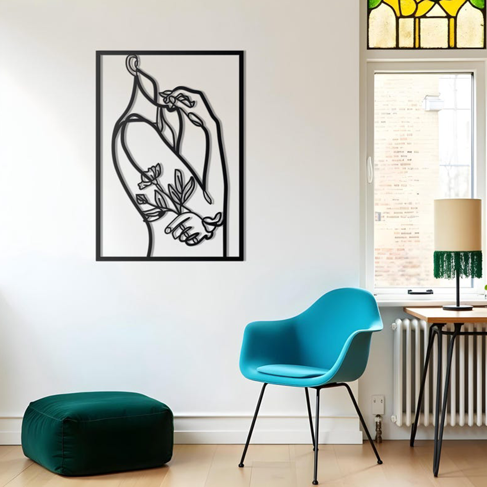 Women With Flower Line Metal Artwork Wall Decor