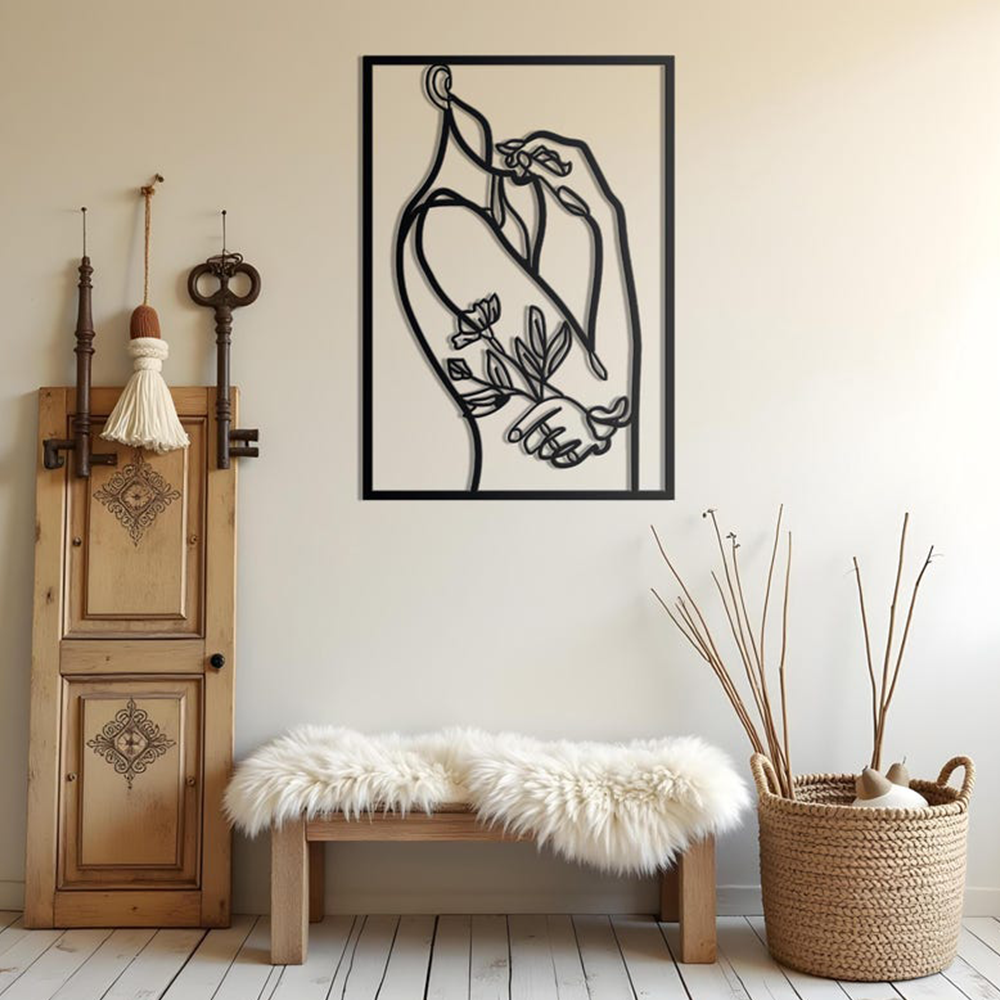 Women With Flower Line Metal Artwork Wall Decor