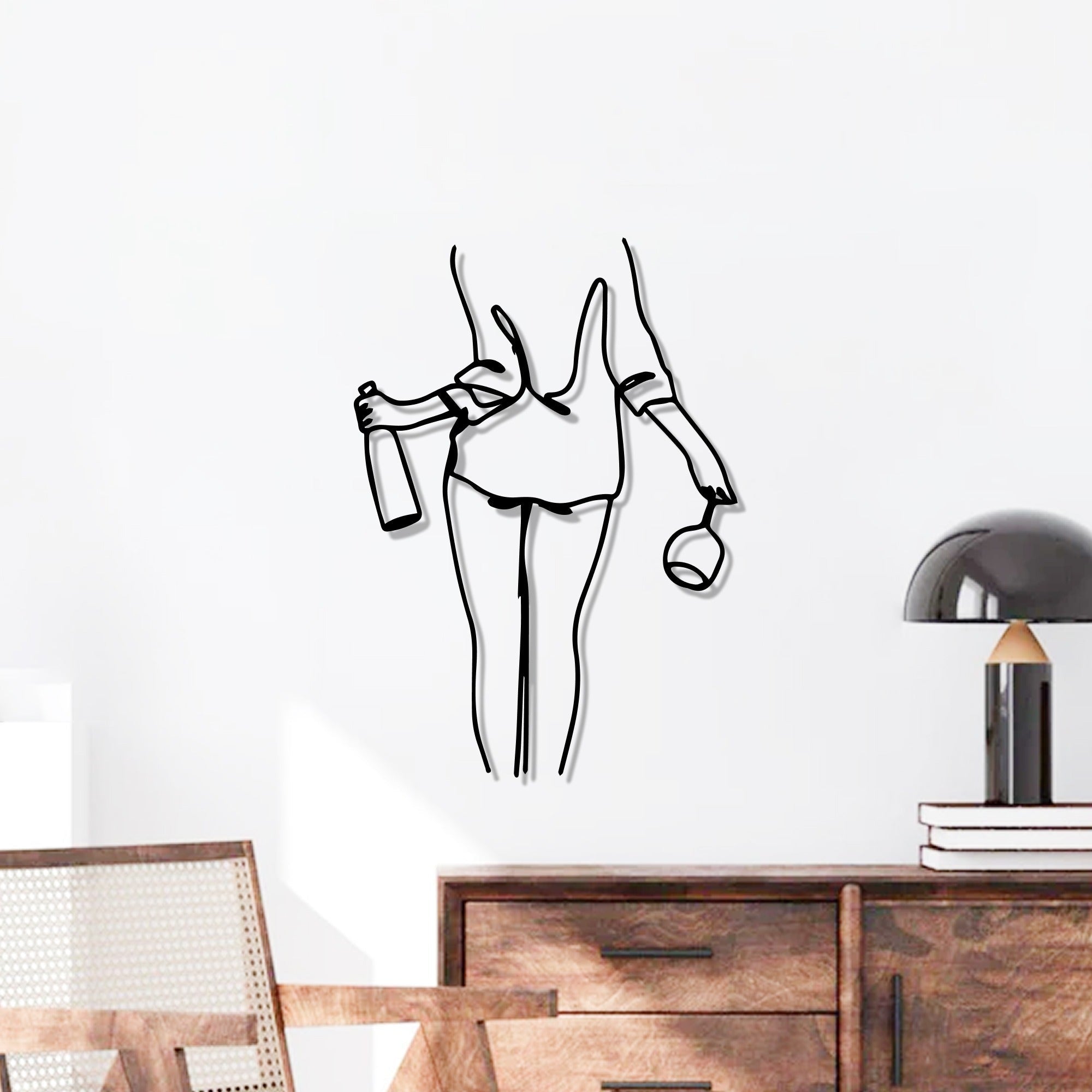 Women with Wine Line Art Metal Wall Art Decor