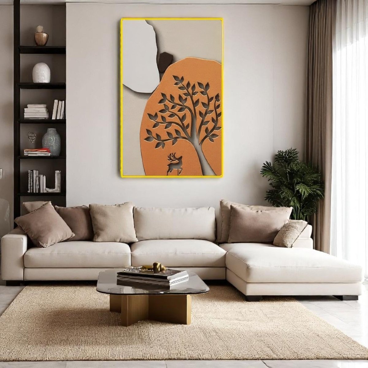 Deer Cutout in Earthy Orange Frame 3D Wall Art Home Decor