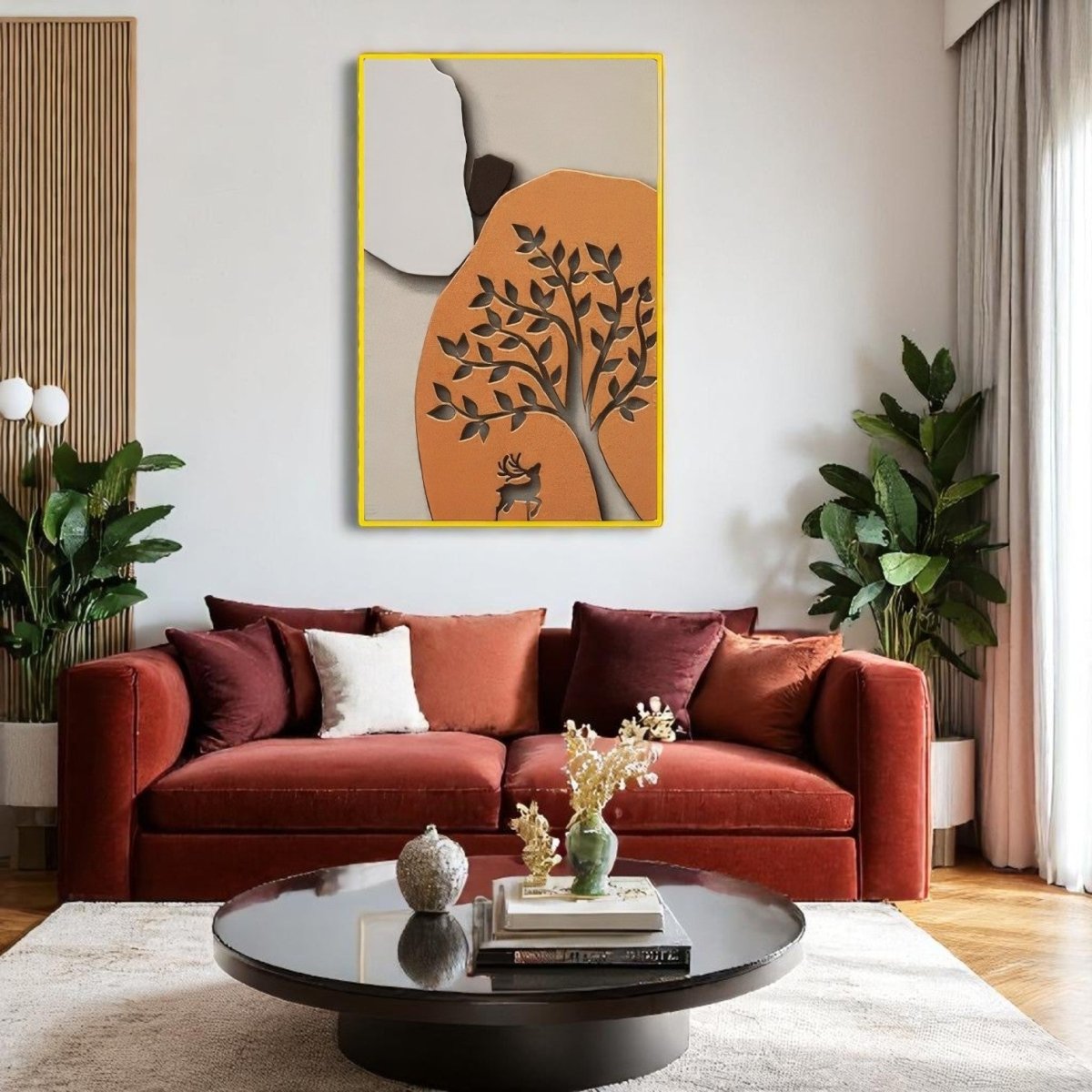 Deer Cutout in Earthy Orange Frame 3D Wall Art Home Decor