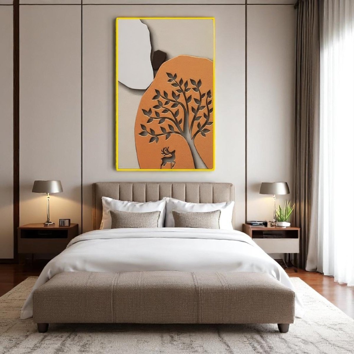 Deer Cutout in Earthy Orange Frame 3D Wall Art Home Decor