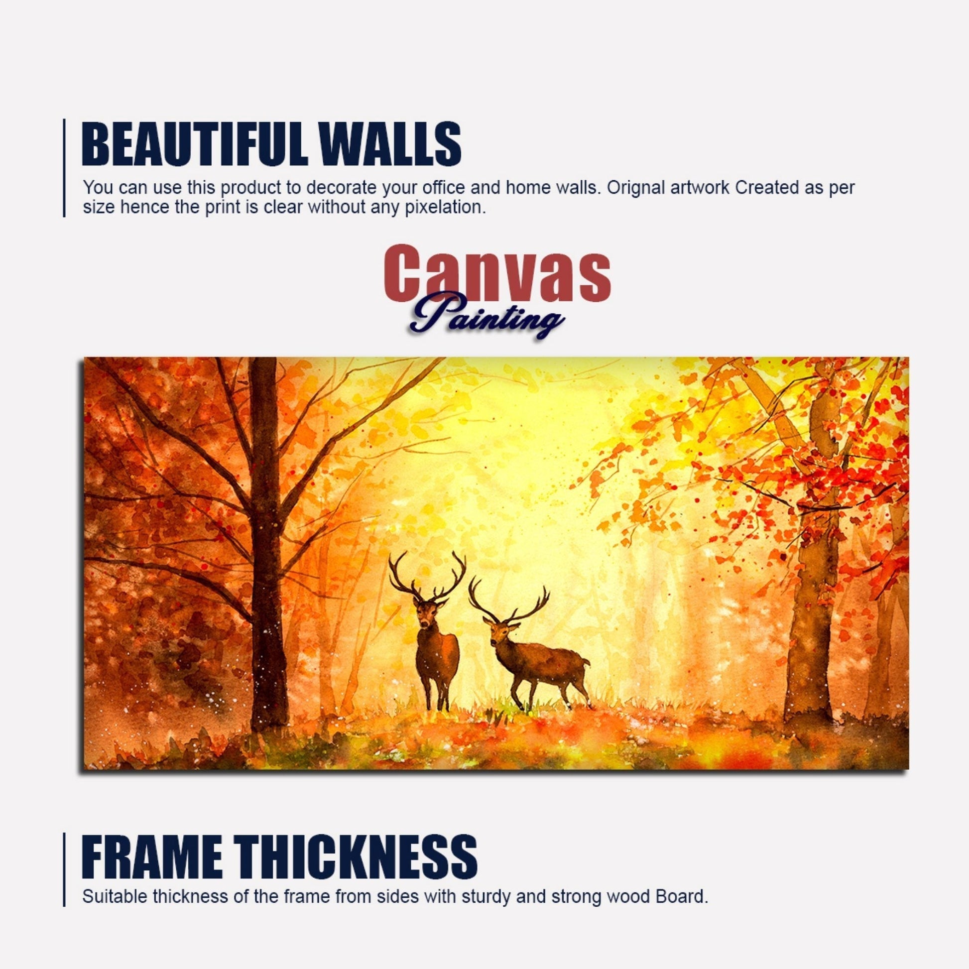 Deer in Autumn Forest Premium Canvas Wall Painting - Decor Smart