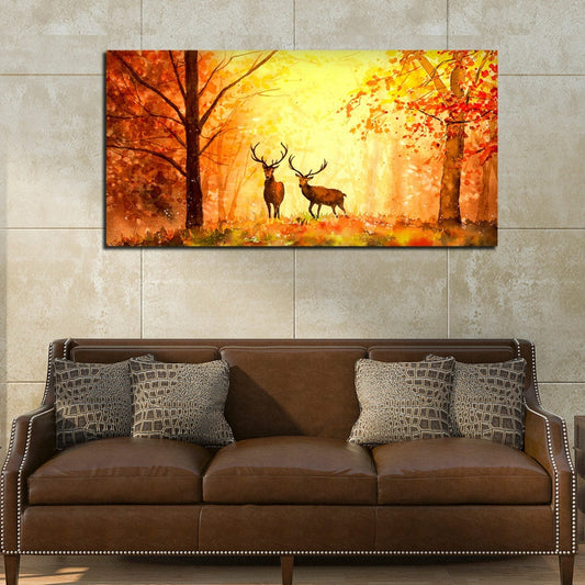Deer in Autumn Forest Premium Canvas Wall Painting - Decor Smart