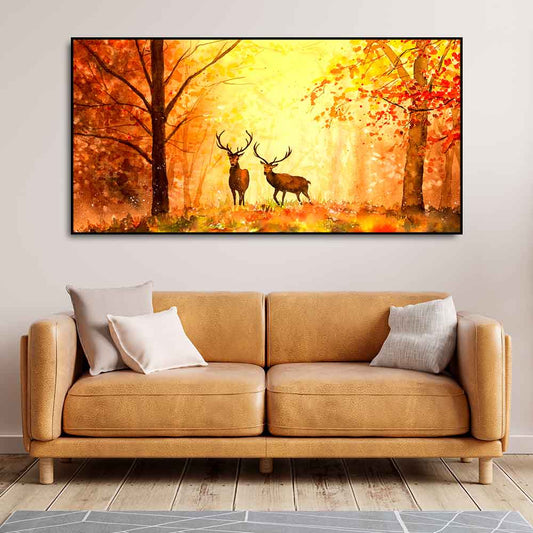 Deer in Autumn Forest Premium Canvas Wall Painting - Decor Smart