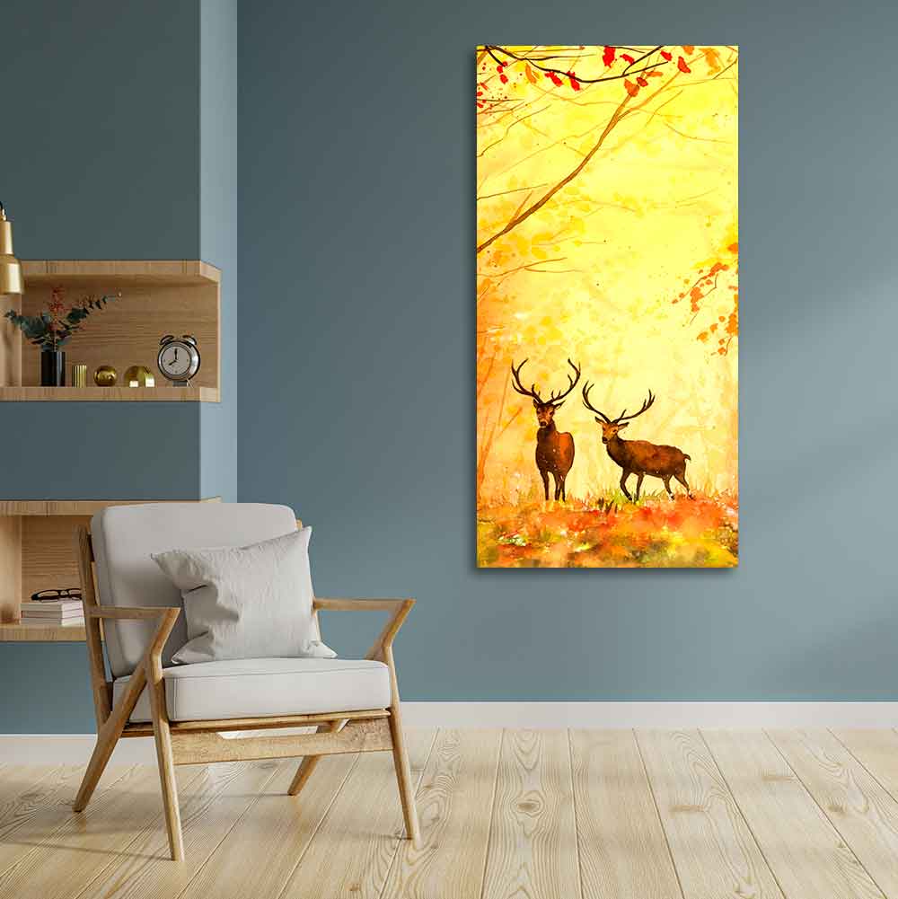 Deer in Autumn Forest Vertical Canvas Wall Painting - Decor Smart
