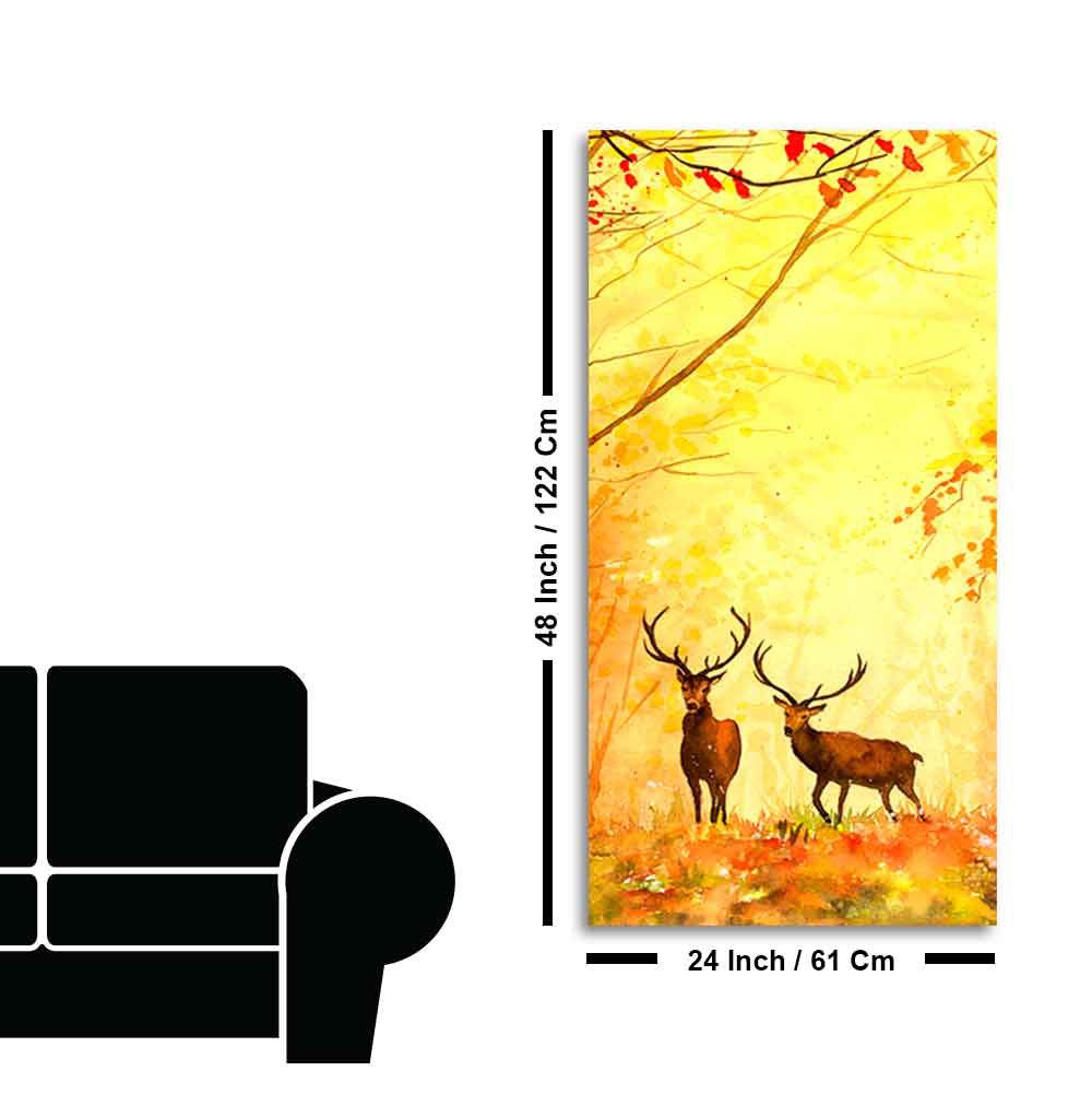Deer in Autumn Forest Vertical Canvas Wall Painting - Decor Smart