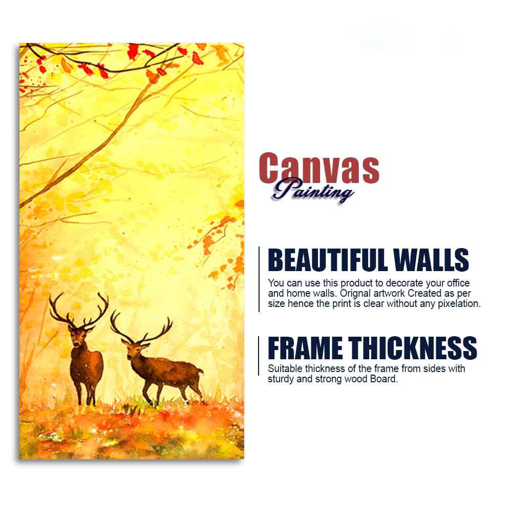 Deer in Autumn Forest Vertical Canvas Wall Painting - Decor Smart