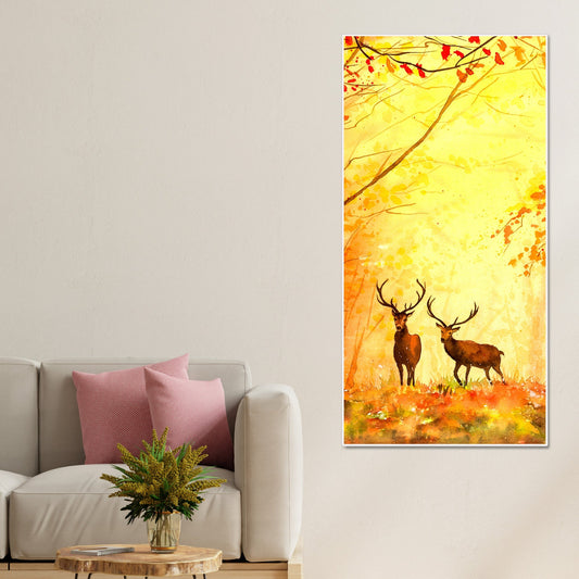 Deer in Autumn Forest Vertical Canvas Wall Painting - Decor Smart