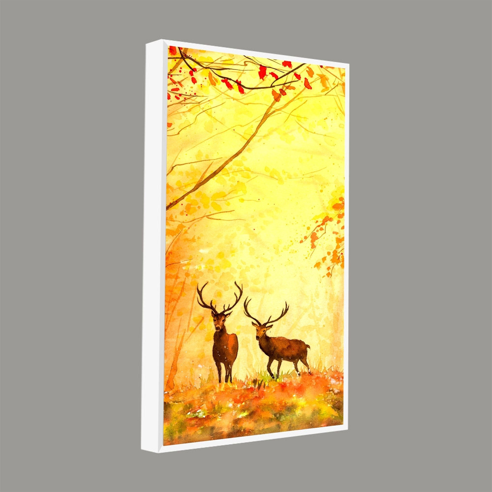 Deer in Autumn Forest Vertical Canvas Wall Painting - Decor Smart