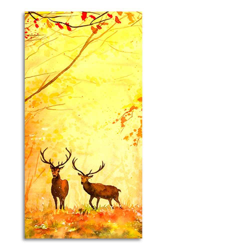 Deer in Autumn Forest Vertical Canvas Wall Painting - Decor Smart