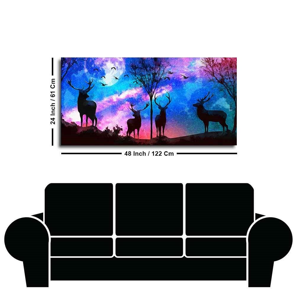 Deer Silhouette Colorful Sky Wall Painting - Decor Smart