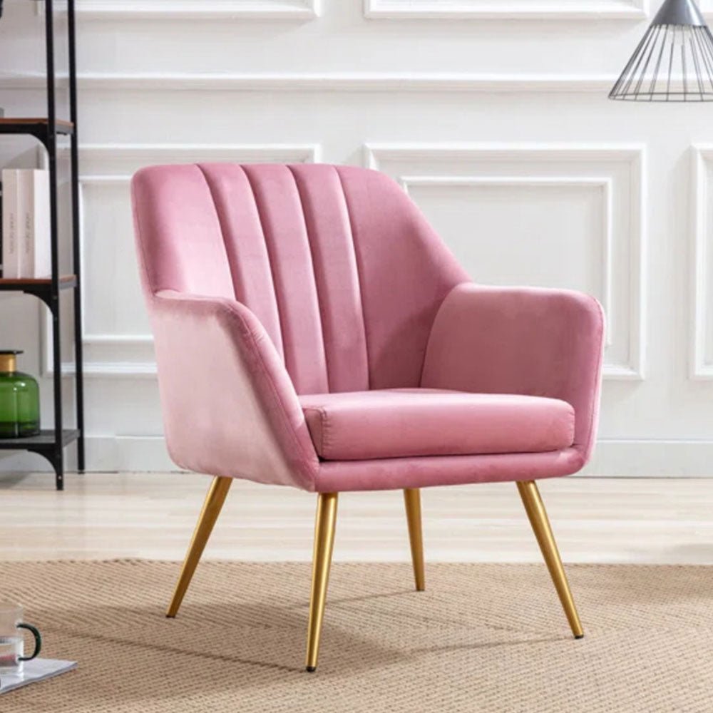 Dense Padded Bright Pink Comfy Velvet Accent Chair - Decor Smart
