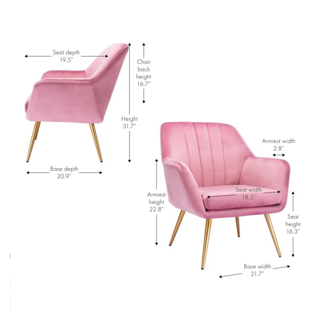 Dense Padded Bright Pink Comfy Velvet Accent Chair - Decor Smart